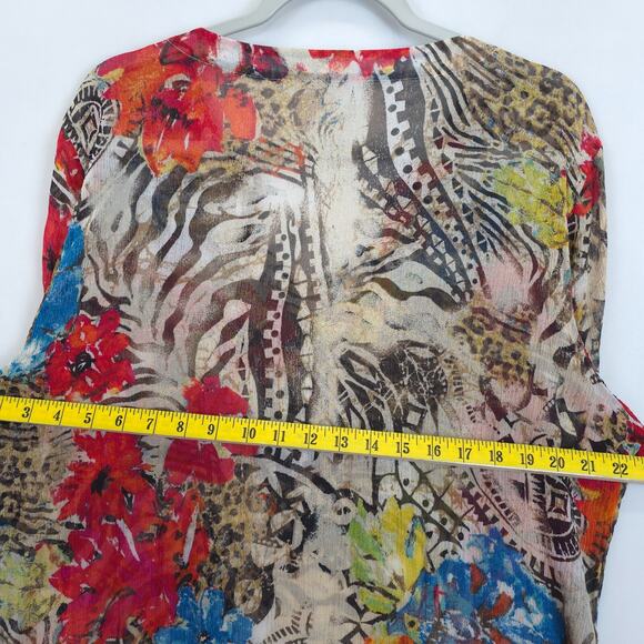 Chicos Tunic Top Mix Print Silk Beaded Women 14 Colorful Sheer Artsy Boho Whimsy - Picture 6 of 12